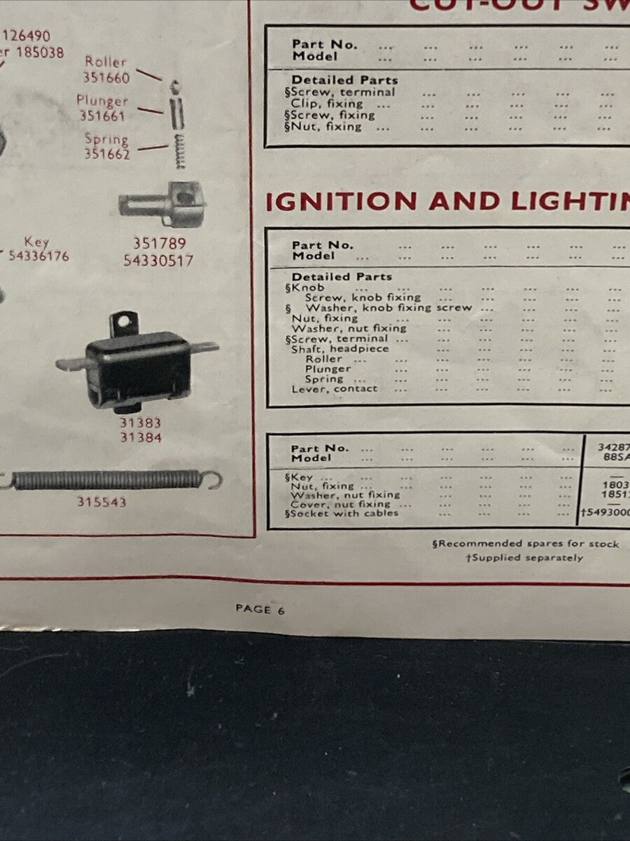 LUCAS CE 825/63 QUALITY EQUIPMENT AND SPARE PARTS 1963 A.M.C.
