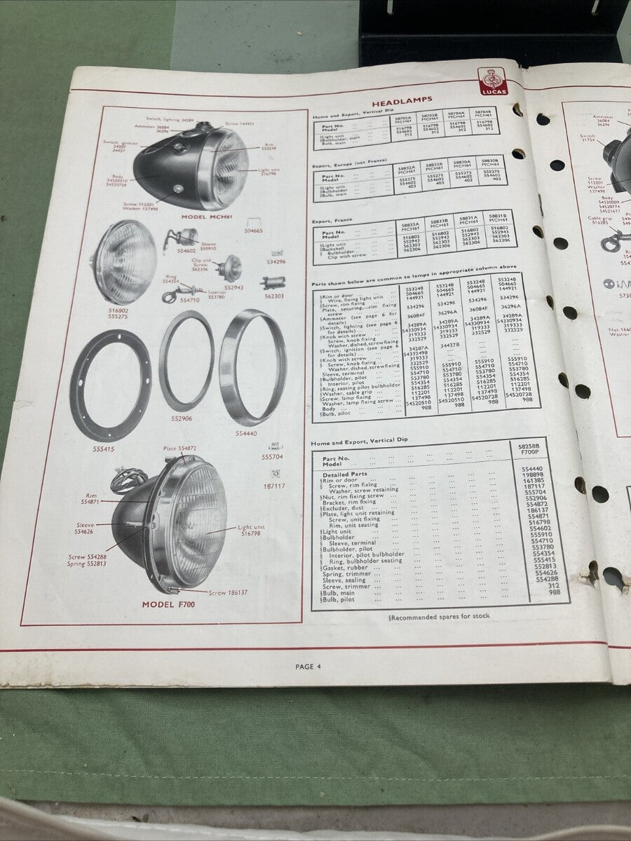 LUCAS CE 825/63 QUALITY EQUIPMENT AND SPARE PARTS 1963 A.M.C.