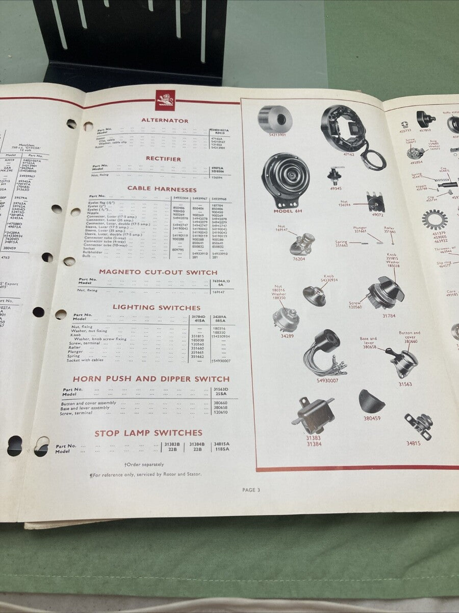 LUCAS GIRLING CE 825/67 EQUIPMENT AND SERVICE PARTS 1967 NORTON MATCHLESS