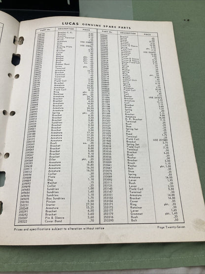 LUCAS MASTER PRICE LIST 1963