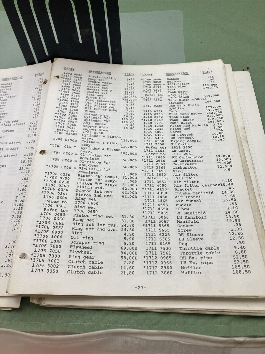MOTO GUZZI PARTS PRICE LIST 1982