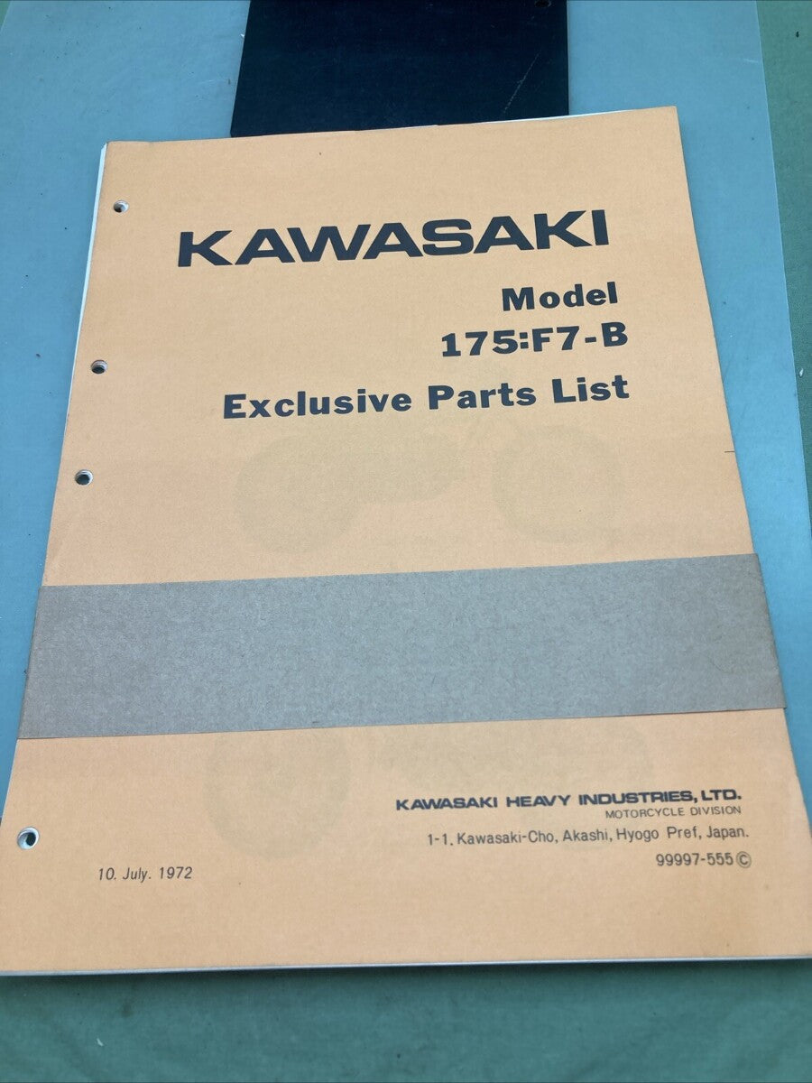 NEW GENUINE KAWASAKI 99997-555 MODEL 175:F7-B EXCLUSIVE PARTS LIST 1972