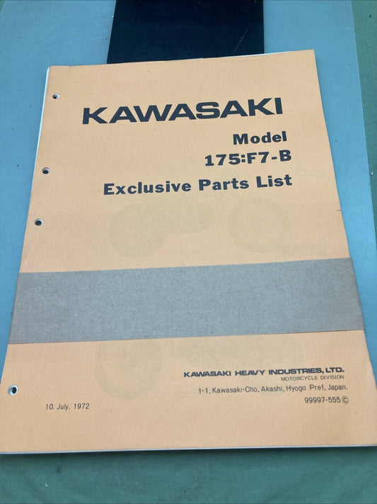 NEW GENUINE KAWASAKI 99997-555 MODEL 175:F7-B EXCLUSIVE PARTS LIST 1972