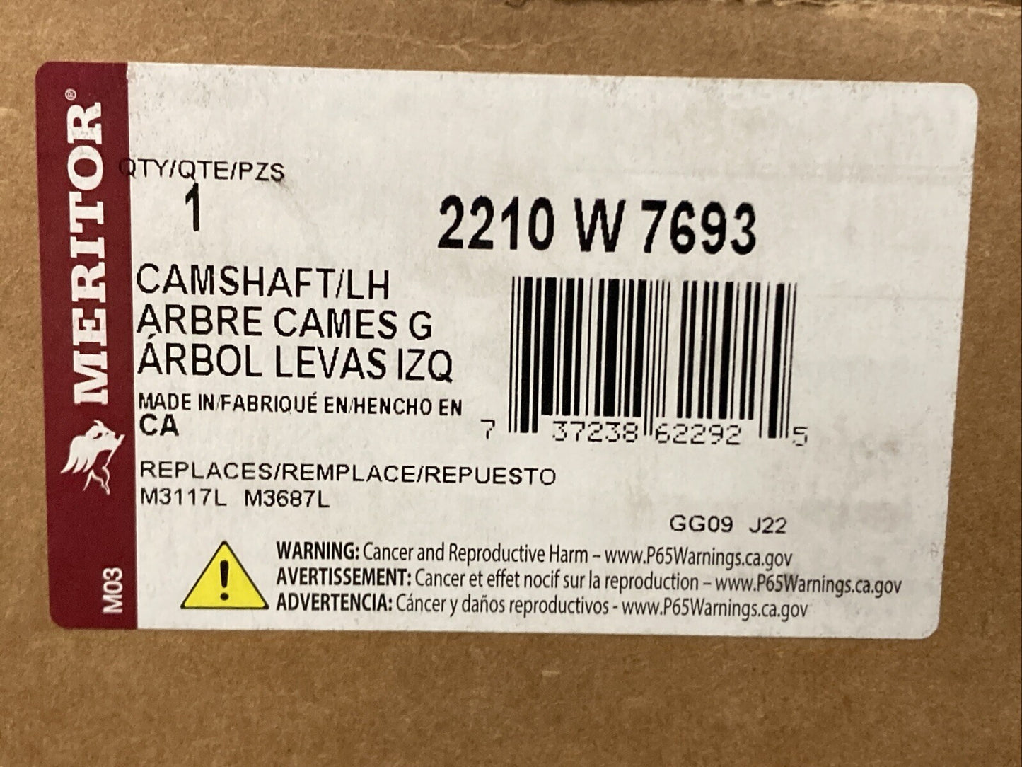 NEW GENUINE MERITOR 2210 W 7693 AIR BRAKE CAMSHAFT LH