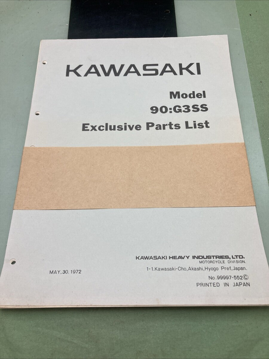NEW GENUINE KAWASAKI 99997-552 MODEL 90:G3SS EXCLUSIVE PARTS LIST 1972