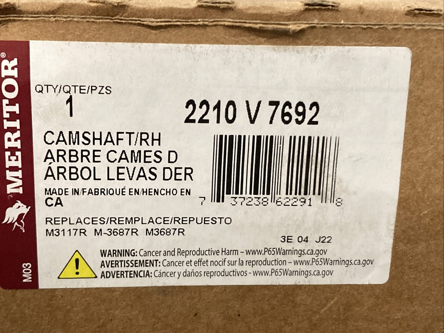 NEW GENUINE MERITOR 2210 V 7692 AIR BRAKE CAMSHAFT RH