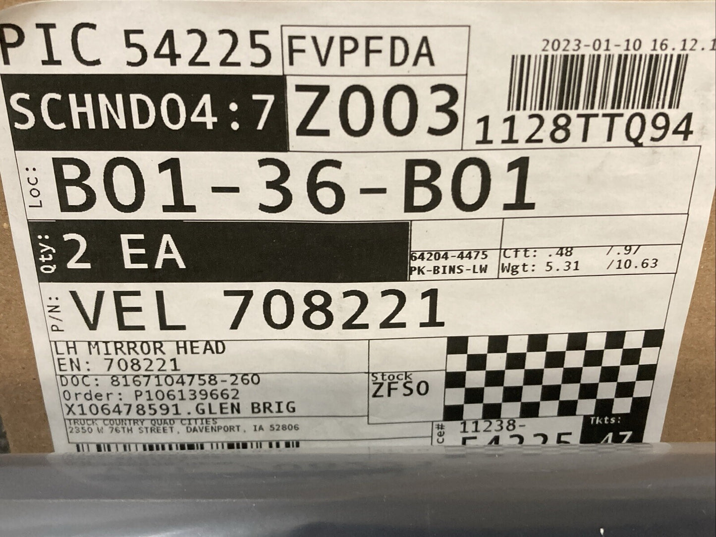 NEW GENUINE VELVAC VEL708221 LH MIRROR HEAD HEATED