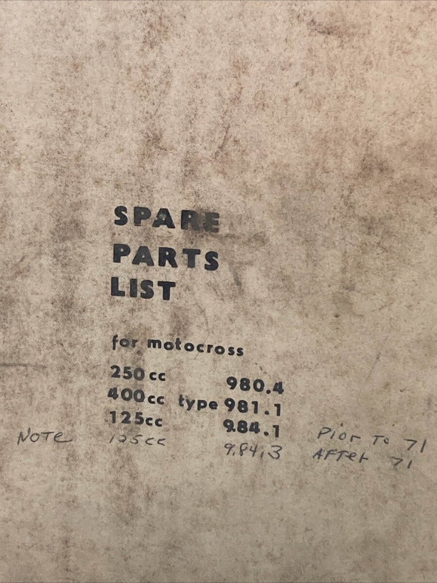 MOTOCROSS 250CC 980.4, 400CC 981.1, 125CC 984.1 SPARE PARTS LIST
