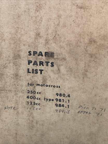 MOTOCROSS 250CC 980.4, 400CC 981.1, 125CC 984.1 SPARE PARTS LIST