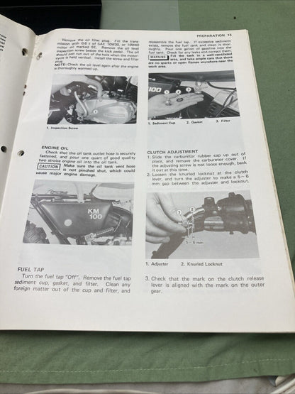 GENUINE KAWASAKI 99931-1024-01 KM100 MOTORCYCLE ASSY AND PREP MANUAL 1976/78