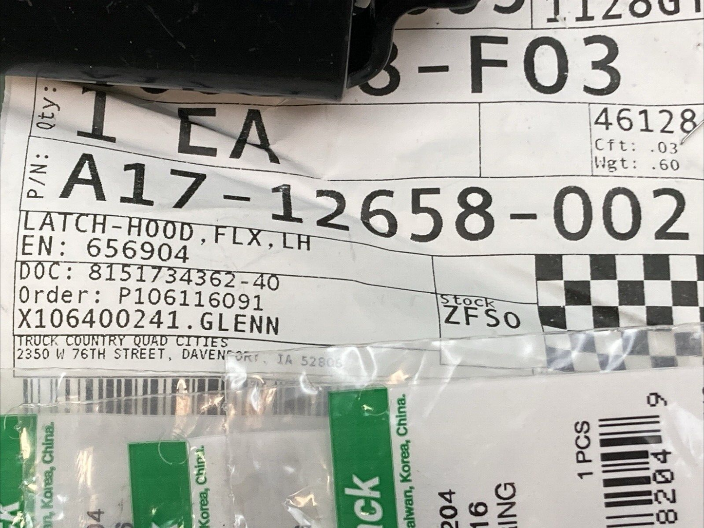 NEW GENUINE FREIGHTLINER A17-12658-002 LATCH HOOD FLX LH