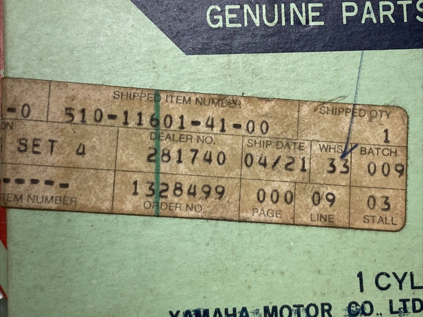 NEW GENUINE YAMAHA 510-11601-41 PISTON RING SET 4TH 1.00