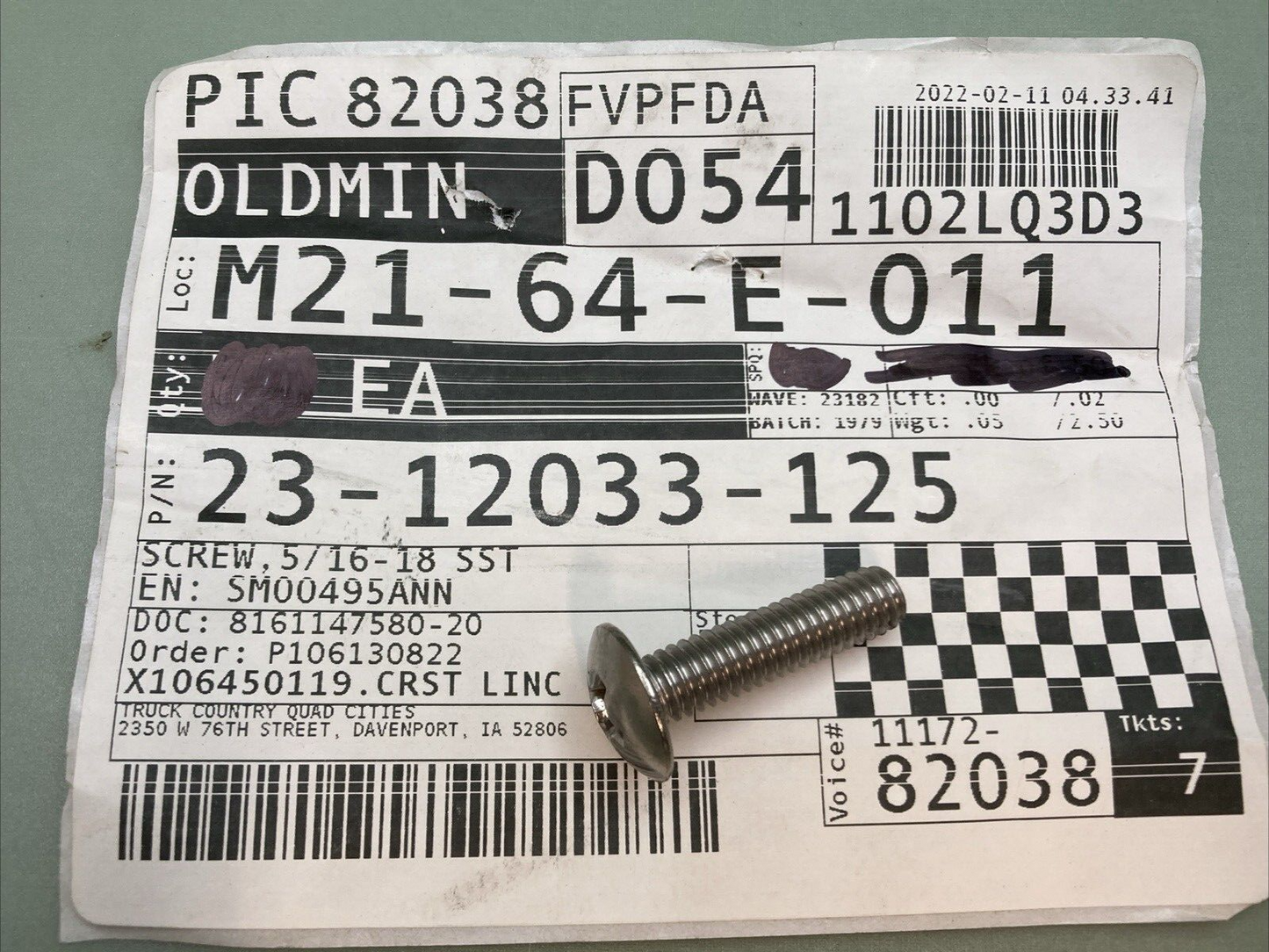 QTY 5 NEW GENUINE FREIGHTLINER 23-12033-125 SCREW 5/16 - 10 SST