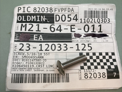 QTY 5 NEW GENUINE FREIGHTLINER 23-12033-125 SCREW 5/16 - 10 SST