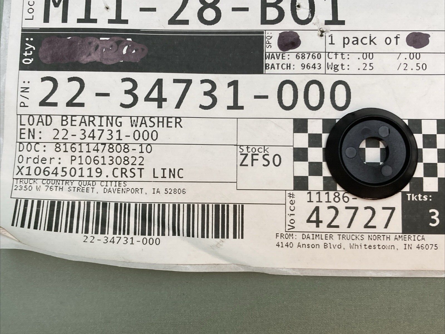 QTY 10 NEW GENUINE FREIGHTLINER 22-34731-000 LOAD BEARING WASHER