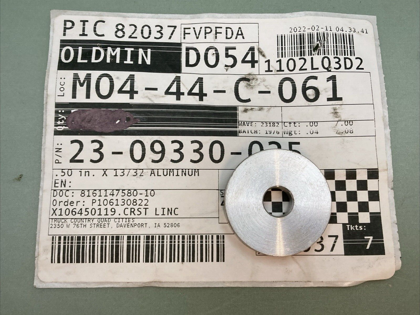 NEW GENUINE FREIGHTLINER 23-09330-025 .50 IN X 13/32 ALUMINUM