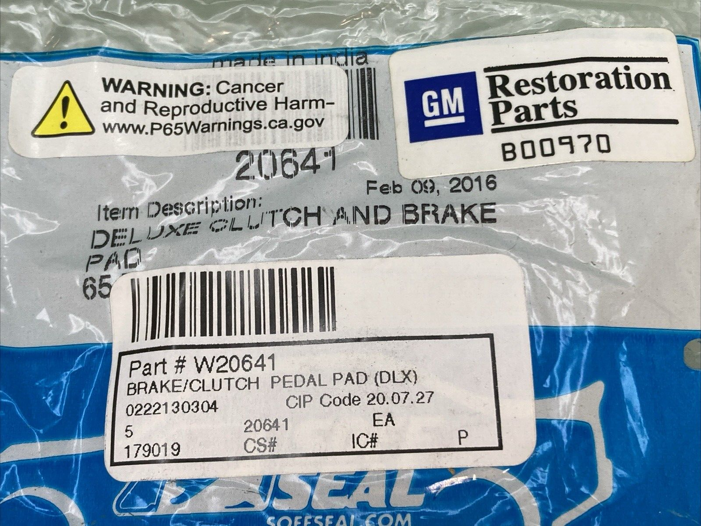 NEW GENUINE SOFFSEAL 20641 DELUXE CLUTCH - BRAKE PEDAL PAD CHEVROLET 65-70