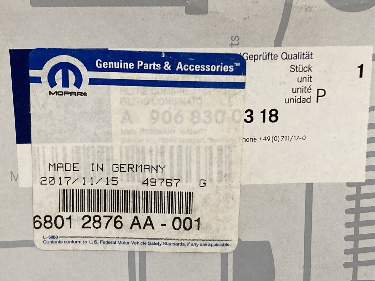 NEW GENUINE MERCEDES-BENZ A9068300318 Filter-A/C And Heater UnitMOPAR 68012876AA