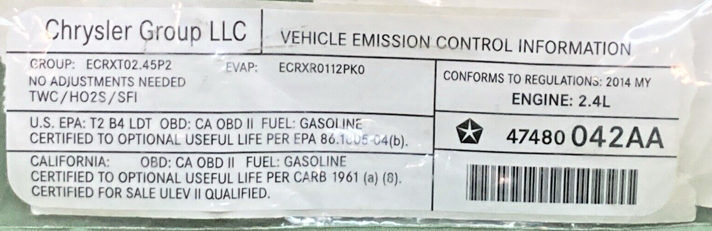 NEW GENUINE MOPAR 47480042AA VECI LABEL FOR CHRYSLER 2.4L ENGINE