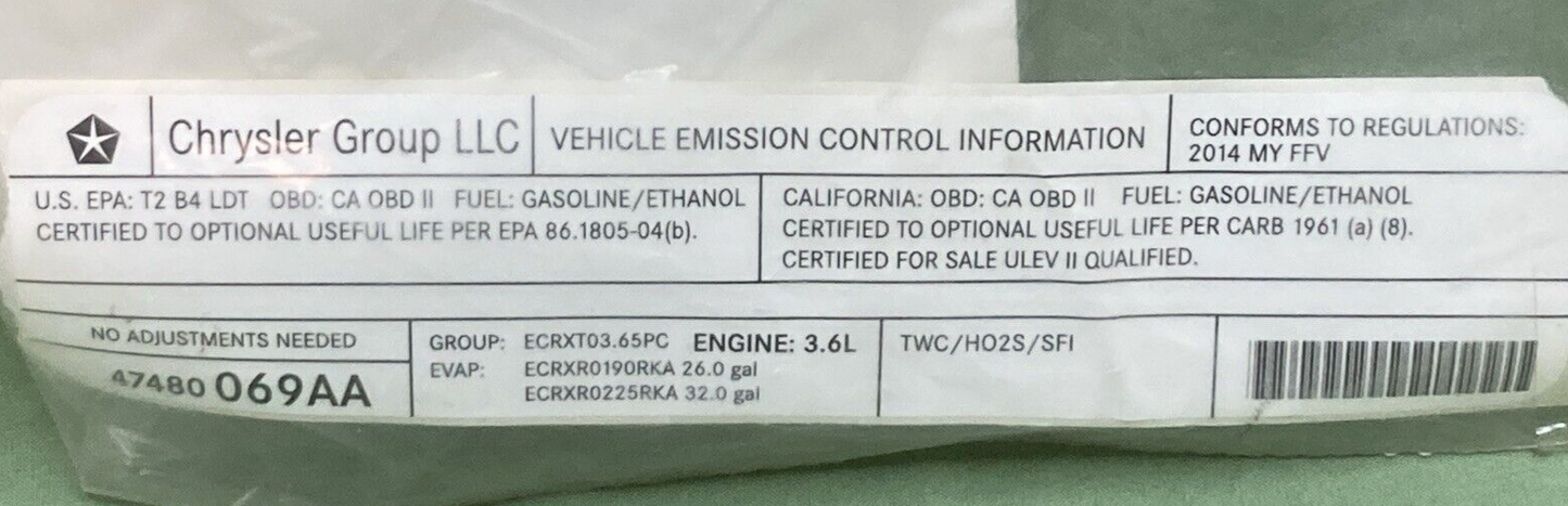 NEW GENUINE MOPAR 47480069AA VECI LABEL FOR CHRYSLER 3.6L ENGINE