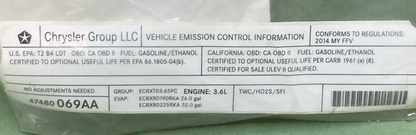 NEW GENUINE MOPAR 47480069AA VECI LABEL FOR CHRYSLER 3.6L ENGINE