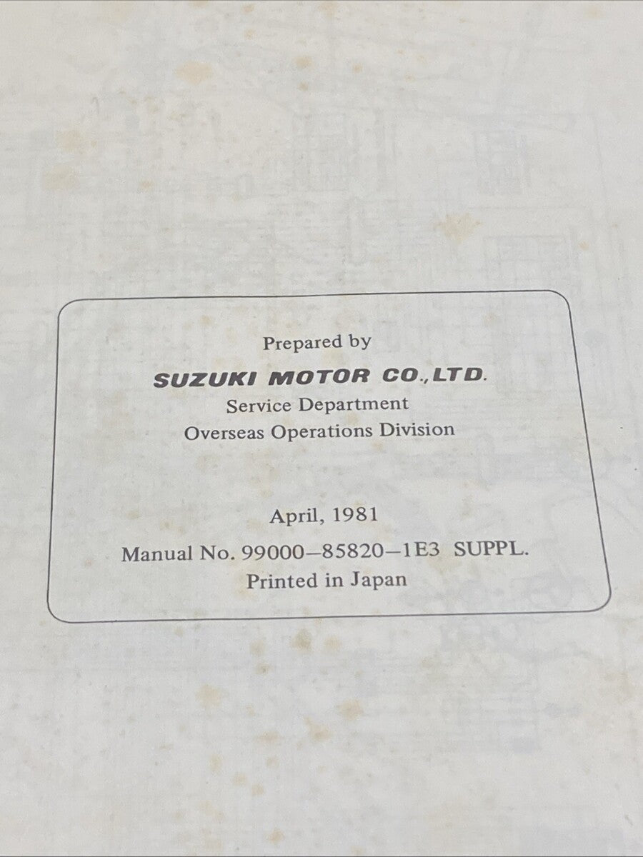 GENUINE SUZUKI 99000-85820-1E3 GS850G/GL SUPPLEMENTARY SERVICE MANUAL 1981