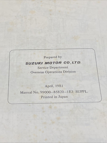 GENUINE SUZUKI 99000-85820-1E3 GS850G/GL SUPPLEMENTARY SERVICE MANUAL 1981