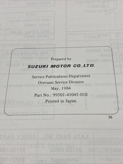 GENUINE SUZUKI 99501-41045-01E ALT125 SUPPLEMENTARY SERVICE MANUAL 1984