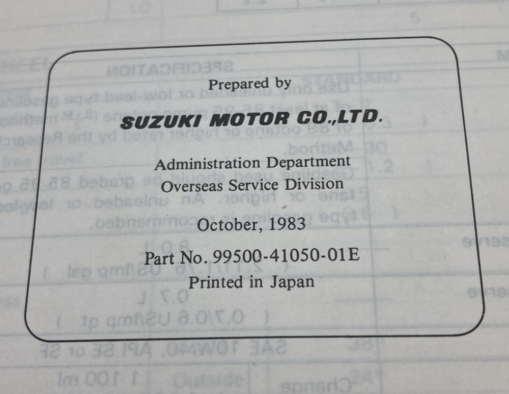 GENUINE SUZUKI 99500-41050-01E LT185 SERVICE MANUAL 1983