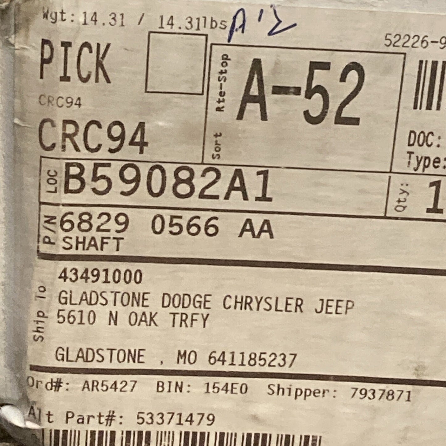 MOPAR 68290566AA Axle Half Shaft 2017-2022 Jeep Compass