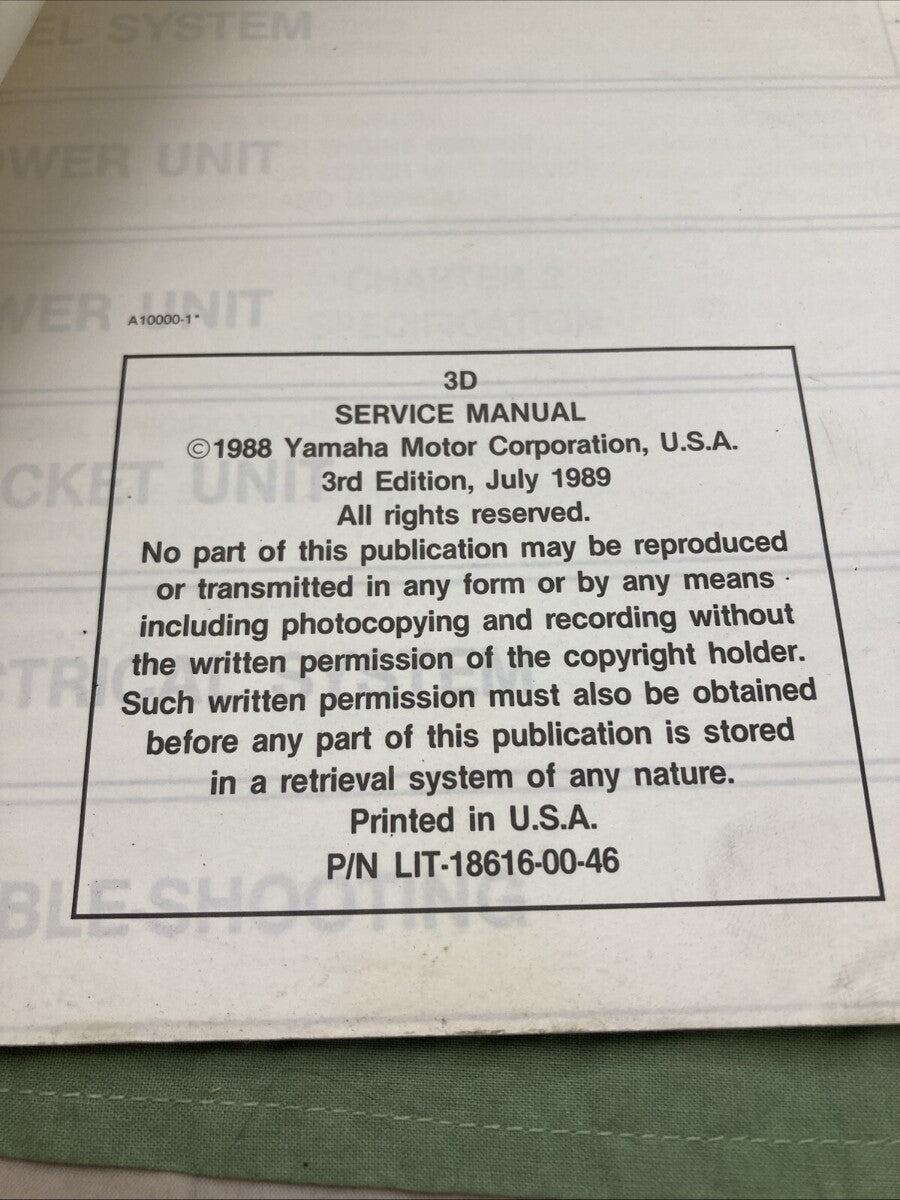 GENUINE YAMAHA LIT-18616-00-46 3D SERVICE MANUAL 1989