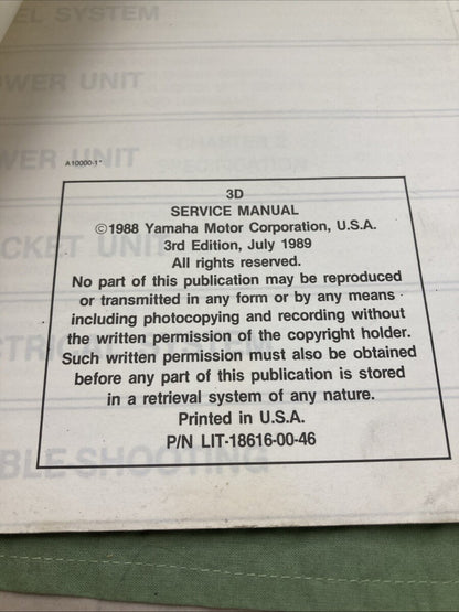 GENUINE YAMAHA LIT-18616-00-46 3D SERVICE MANUAL 1989