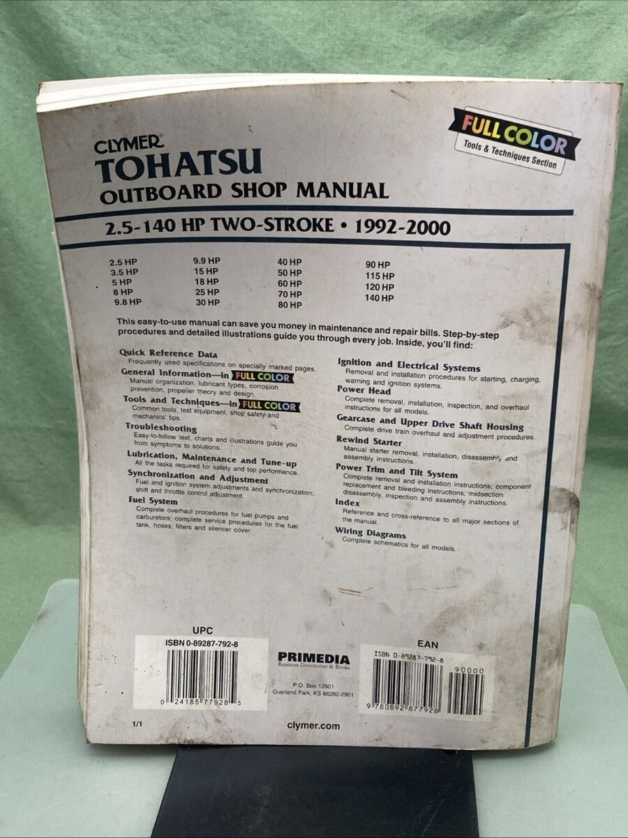 GENUINE CLYMER B790 TOHATSU OUTBOARD 2.5-140 HP TWO-STROKE 1992-2000 SHOP MANUAL