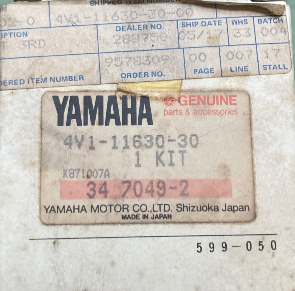 NEW GENUINE YAMAHA 4V1-11630-30 PISTON  KIT 3RD FOR YZ80H