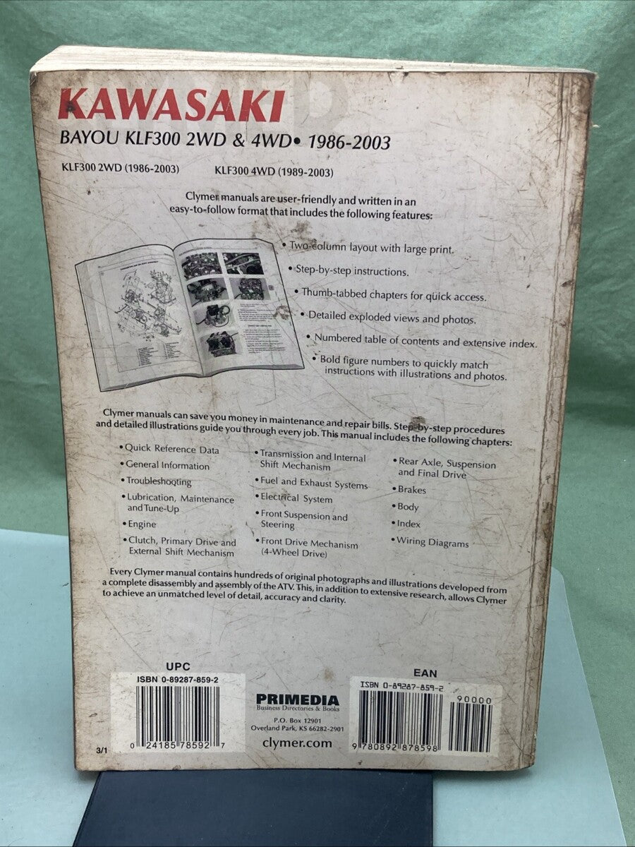 GENUINE CLYMER M466-3 KAWASAKI BAYOU KLF300 2WD/4WD 1986-2003 REPAIR MANUAL