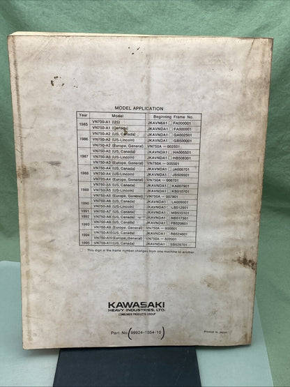 GENUINE KAWASAKI 99924-1054-10 VULCAN VN750 TWIN SERVICE MANUAL 1985-1995