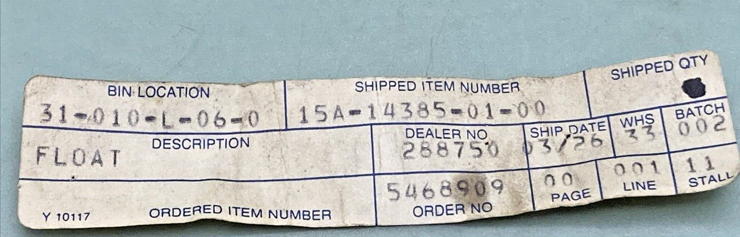 NEW REPLACES YAMAHA 15A-14385-01-00 CARBURETOR FLOAT