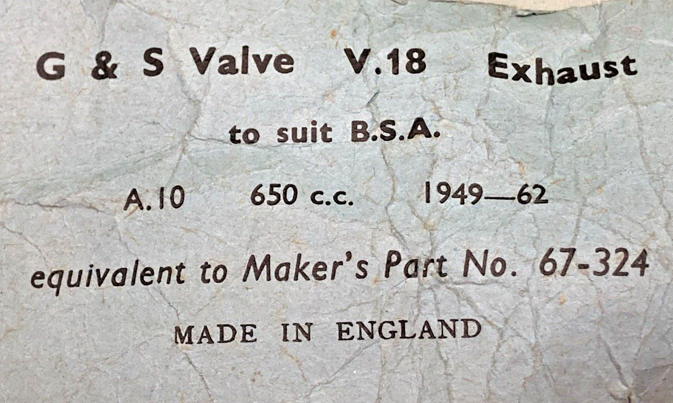 NEW REPLACES BSA 67-324 V.18 EXHAUST VALVE A10 650c.c.