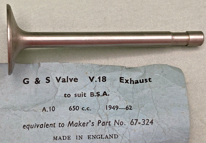 NEW REPLACES BSA 67-324 V.18 EXHAUST VALVE A10 650c.c.