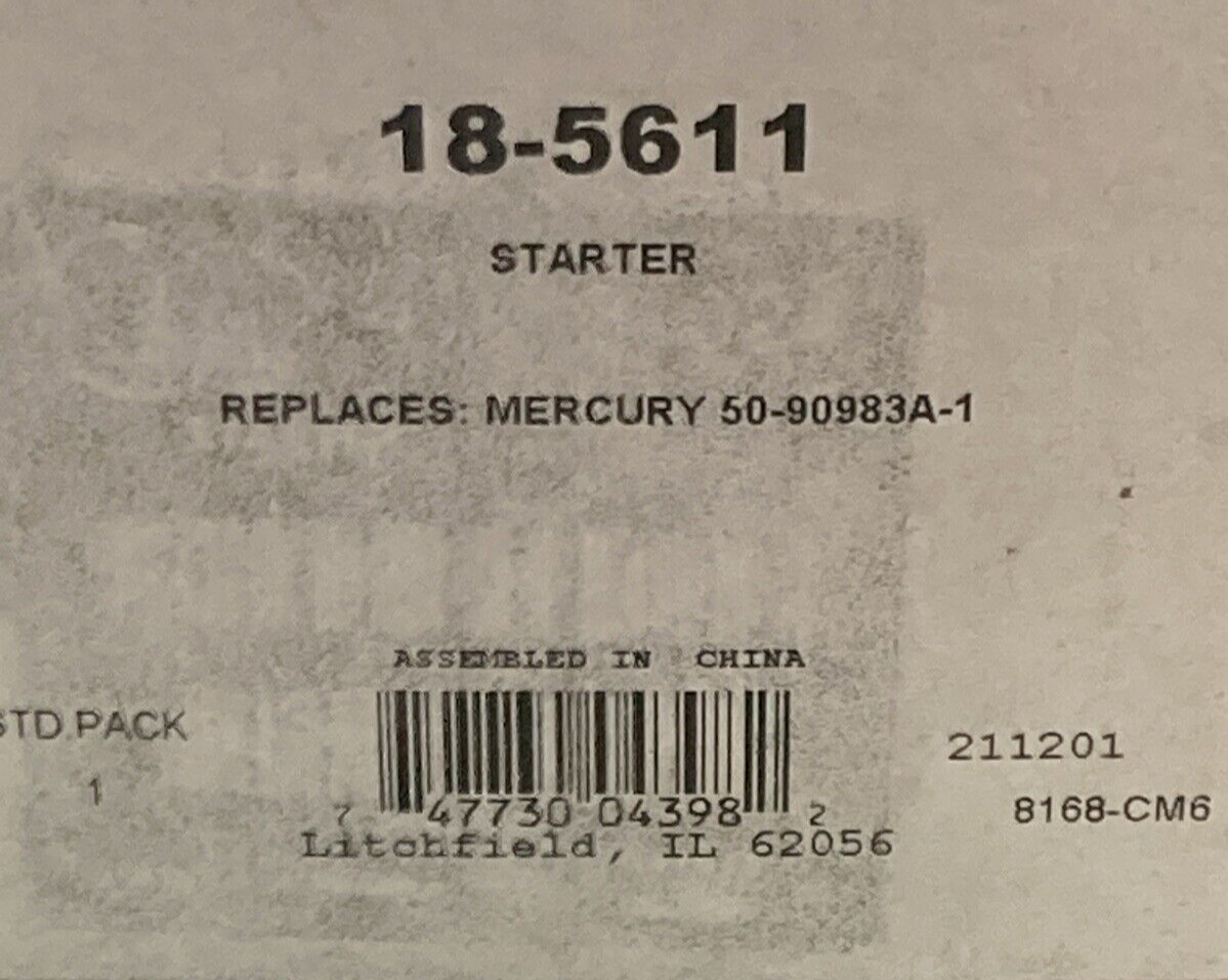 NEW SIERRA INTERNATIONAL 18-5611 STARTER MARINE REPLACES MERCURY 50-90983A-1