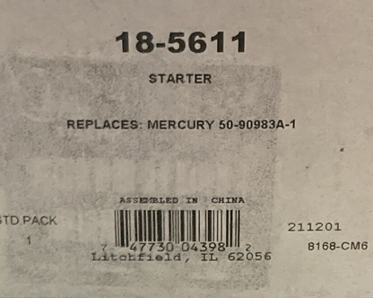 NEW SIERRA INTERNATIONAL 18-5611 STARTER MARINE REPLACES MERCURY 50-90983A-1