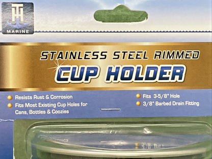 NEW TH MARINE LCH-1SR-DP STAINLESS STEEL RIMMED CUP HOLDER 3-5/8" HOLE