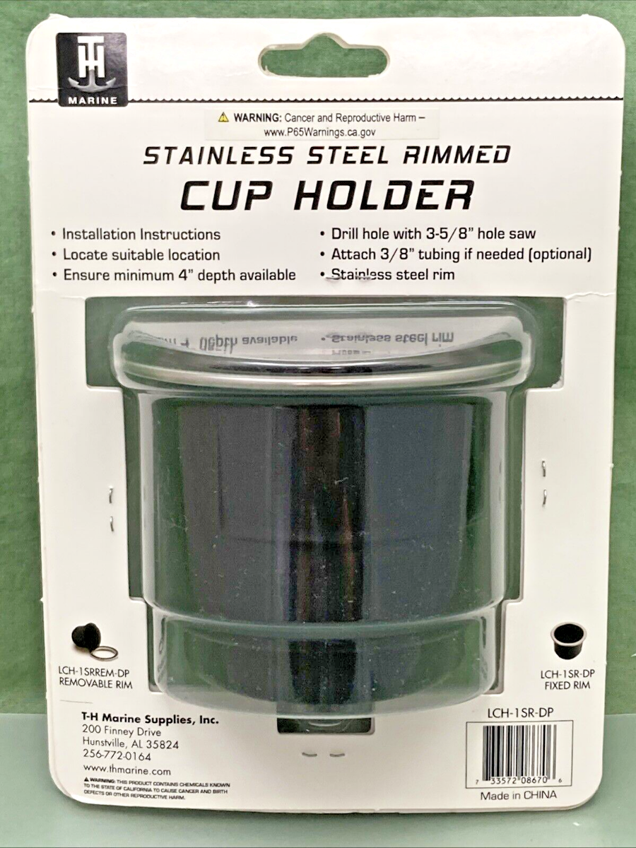NEW TH MARINE LCH-1SR-DP STAINLESS STEEL RIMMED CUP HOLDER 3-5/8" HOLE