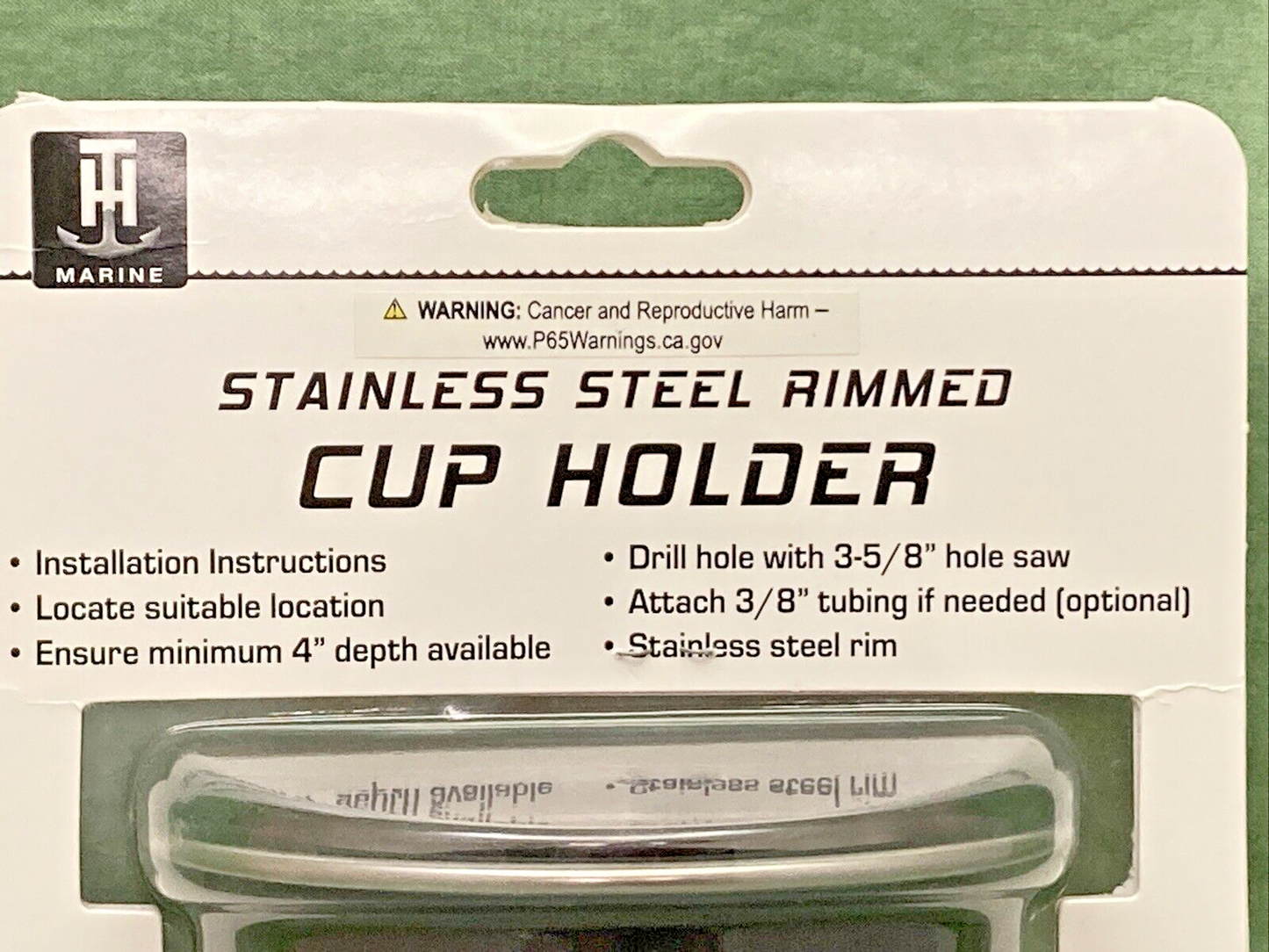 NEW TH MARINE LCH-1SR-DP STAINLESS STEEL RIMMED CUP HOLDER 3-5/8" HOLE
