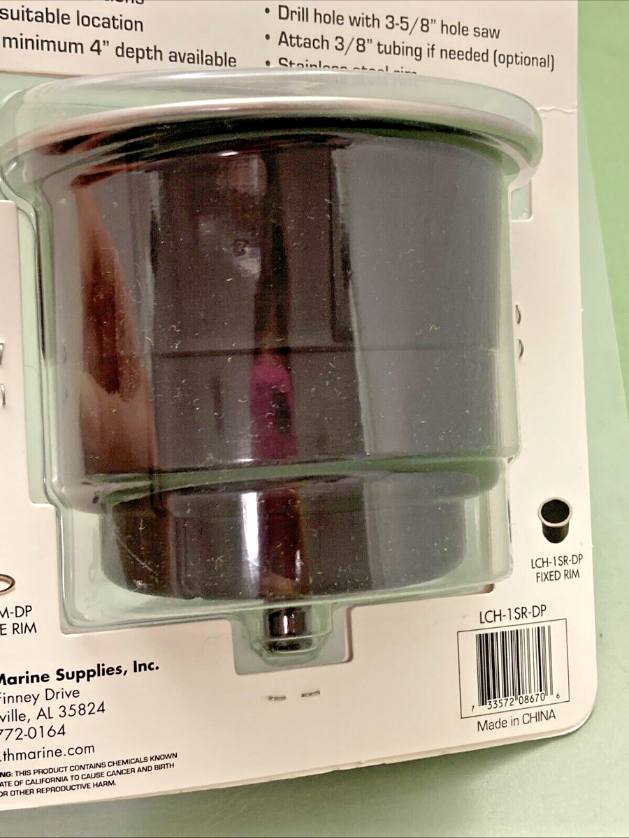 NEW TH MARINE LCH-1SR-DP STAINLESS STEEL RIMMED CUP HOLDER 3-5/8" HOLE