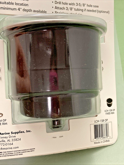 NEW TH MARINE LCH-1SR-DP STAINLESS STEEL RIMMED CUP HOLDER 3-5/8" HOLE