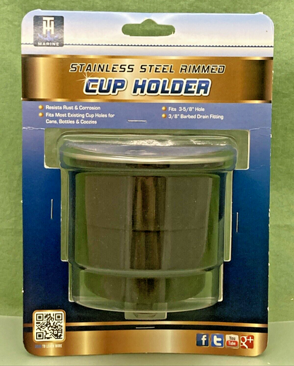 NEW TH MARINE LCH-1SR-DP STAINLESS STEEL RIMMED CUP HOLDER 3-5/8" HOLE