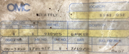 NEW GENUINE OMC 910985 GASKET SEAL
