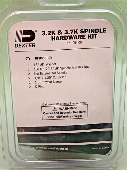 NEW DEXTER K71-064-00 3.2K AND 3.7K SPINDLE HARDWARE KIT