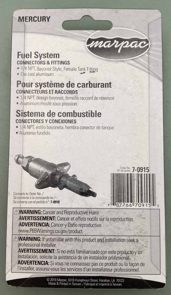 NEW GENUINE MARPAC 7-0919 FUEL CONNECTOR FOR MERCURY MARINE